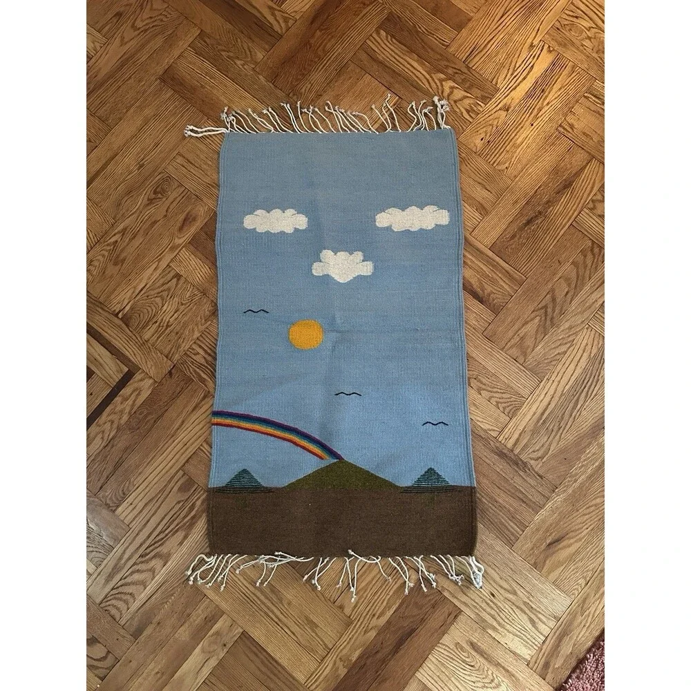 Vintage Oaxaca Mexico Hand Woven Tapestry Textile Rug Blanket Zapotec 23”x40”